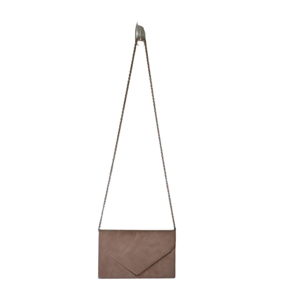 NWOT Faux Suede‎ Beige & Gold Crossbody Clutch Purse Handbag Formal